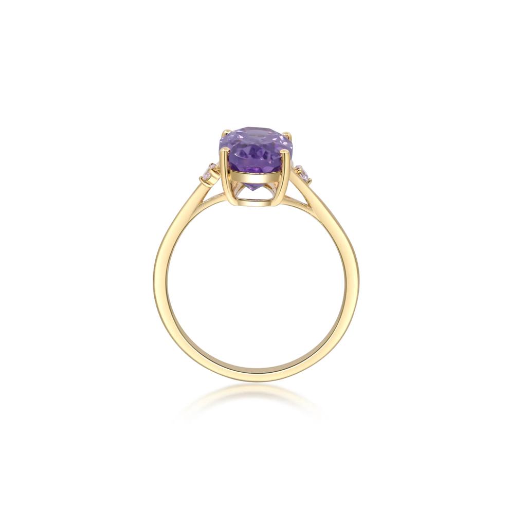 Checkerboard Amethyst and Diamond Accent Ring in 10K Yellow Gold – Image 2 of 5