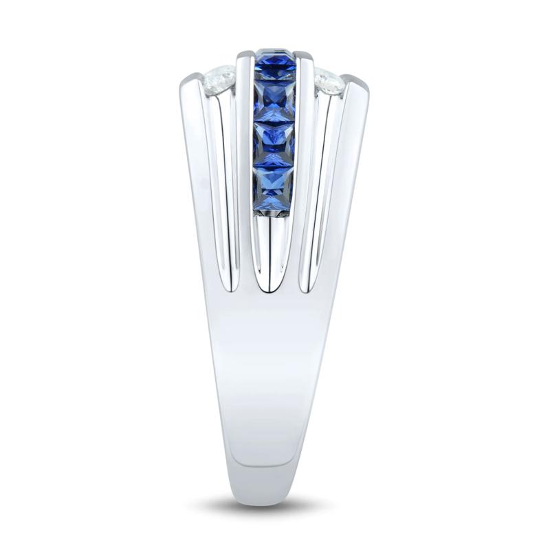 Men&#39;s Lab-Created Blue Sapphire and Lab Grown Diamond Ring in 10K White Gold &#40;1/2 ct. tw.&#41; – Image 3 of 3