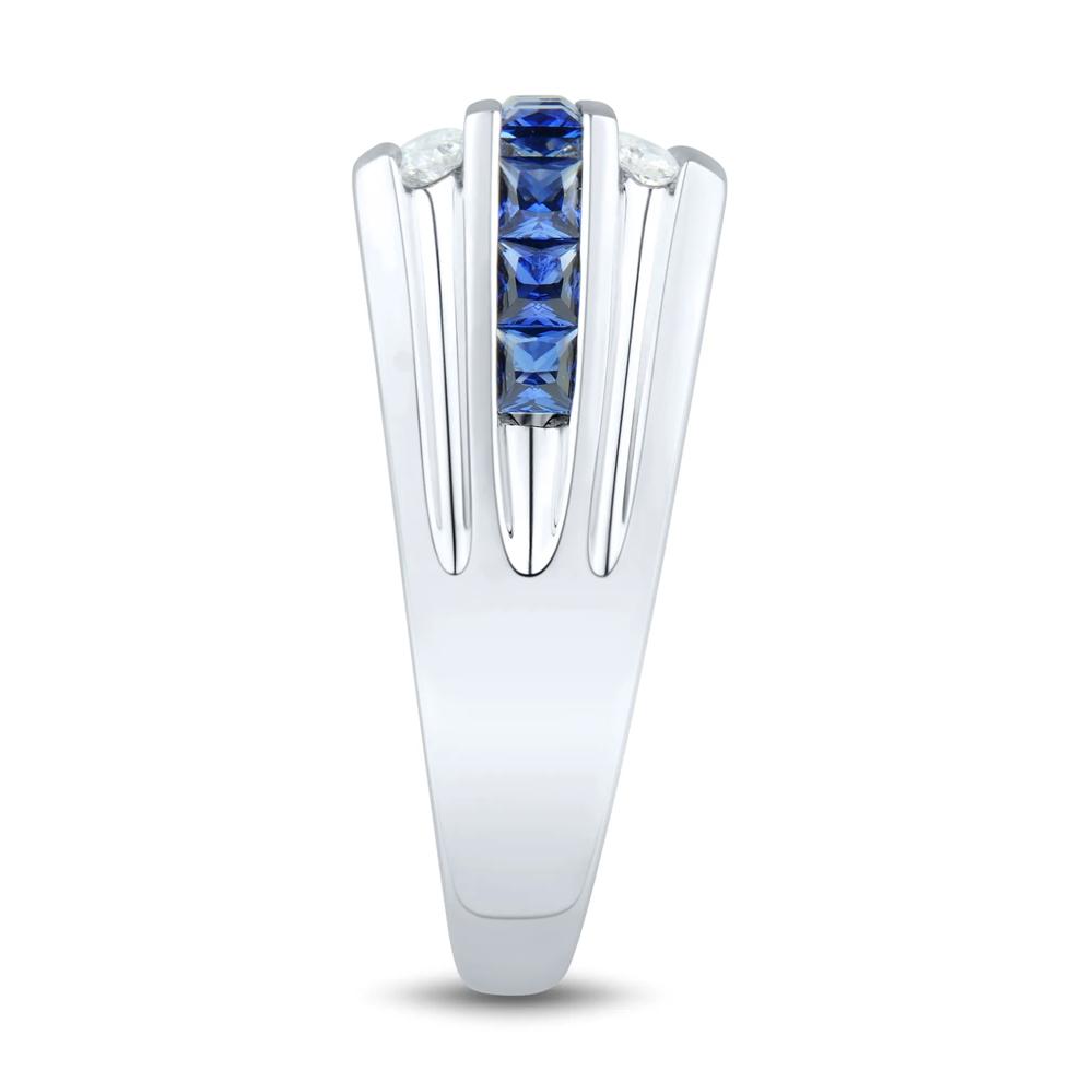 Men's Lab-Created Blue Sapphire and Lab Grown Diamond Ring in 10K White Gold (1/2 ct. tw.) – Image 3 of 3