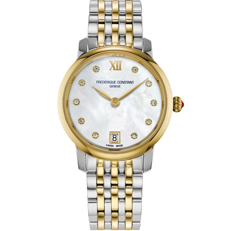 Ladies Classics Slimline Watch With a Mother-Of-Pearl Dial and Two-Toned Stainless Steel Bracelet – Image 1 of 3