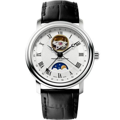 Men's Classics Heart Beat Moonphase Date Watch With a Silver Dial and Black Leather Strap