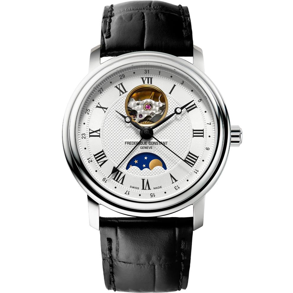 Men's Classics Heart Beat Moonphase Date Watch With a Silver Dial and Black Leather Strap – Image 1 of 3