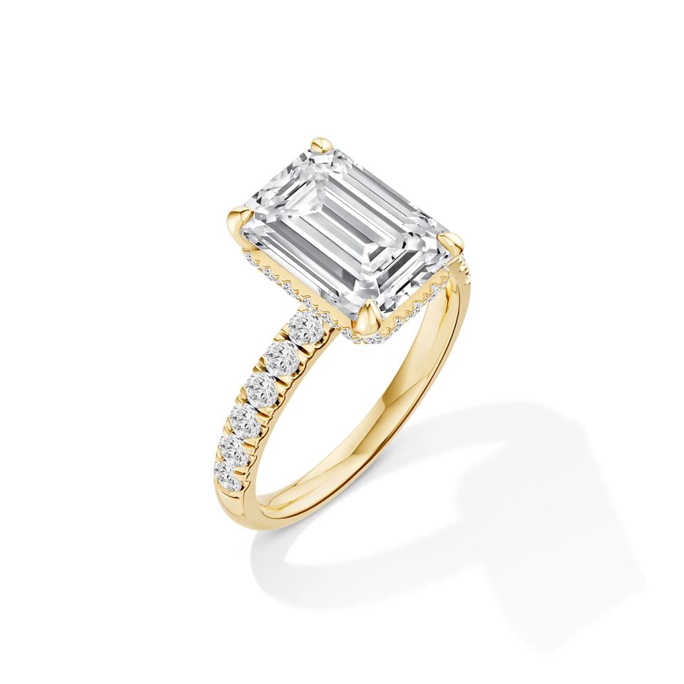 Lab Grown Diamond Emerald-Cut Bridal Set in 14K Yellow Gold (5 ct. tw.) – Image 5 of 6