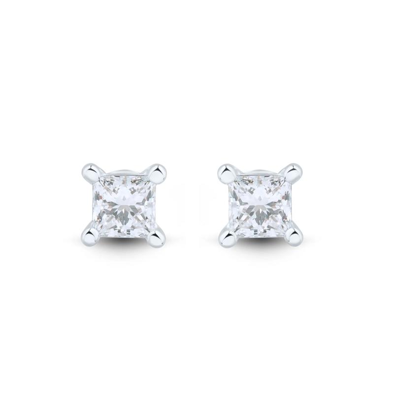 Lab Grown Diamond Stud Earrings with Princess-Cut Solitaires in 14K White Gold &#40;1/2 ct. tw.&#41;  – Image 2 of 3