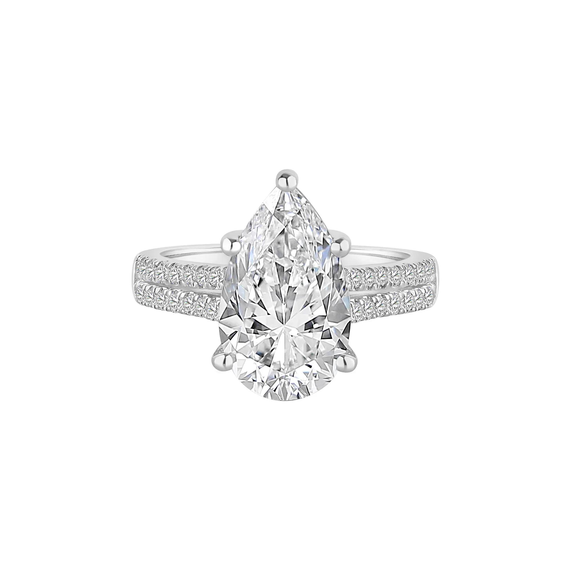 3CT GCAL Certified Lab Grown Pear Diamond Engagement Ring in 14K White Gold