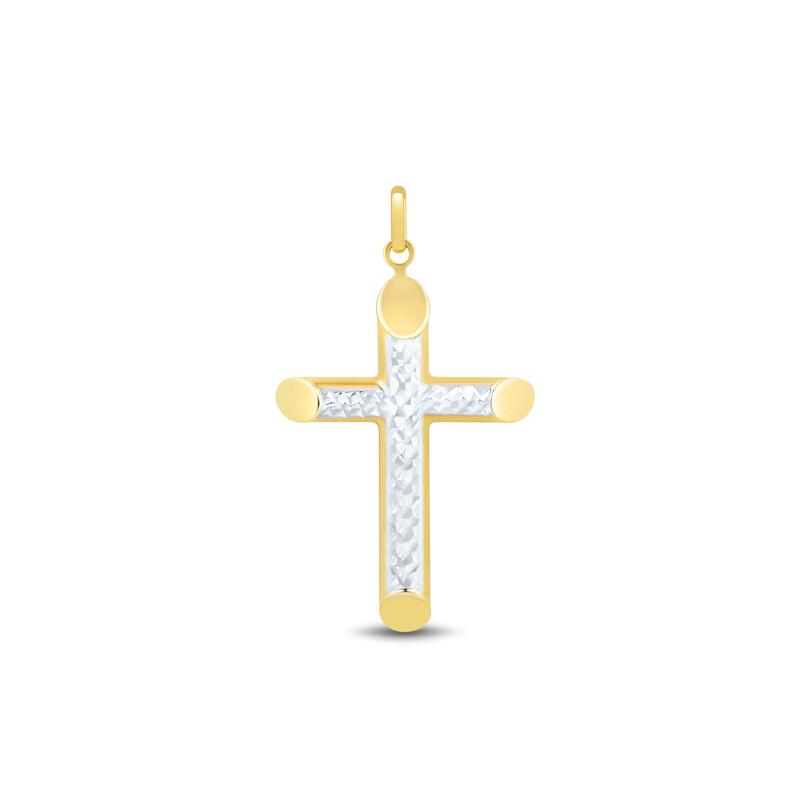 Diamond-Cut Cross Pendant in 10K Yellow and White Gold – Image 1 of 2
