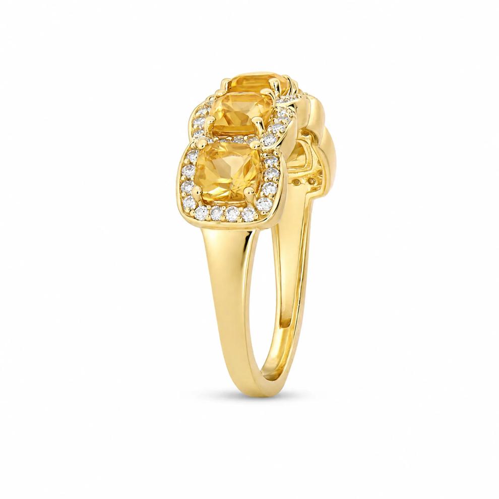 Citrine &amp; Diamond Five-Stone Halo Ring in 10K Yellow Gold (1/3 ct. tw.) – Image 3 of 4