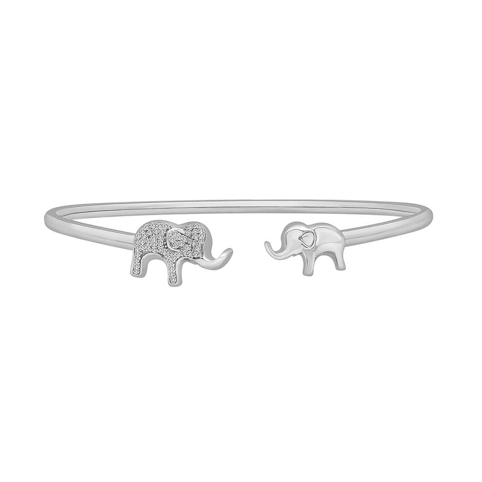 Diamond Elephant Bangle in Sterling Silver (1/7 ct. tw.) – Image 1 of 1