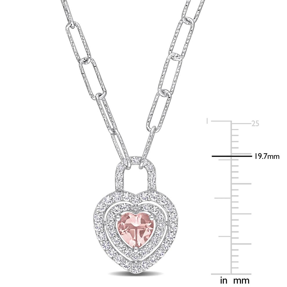 Morganite and Lab Created White Sapphire Heart Necklace in Sterling Silver – Image 4 of 4