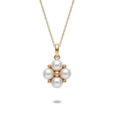 Freshwater Cultured Pearl Clover Pendant Necklace in 10K Yellow Gold
