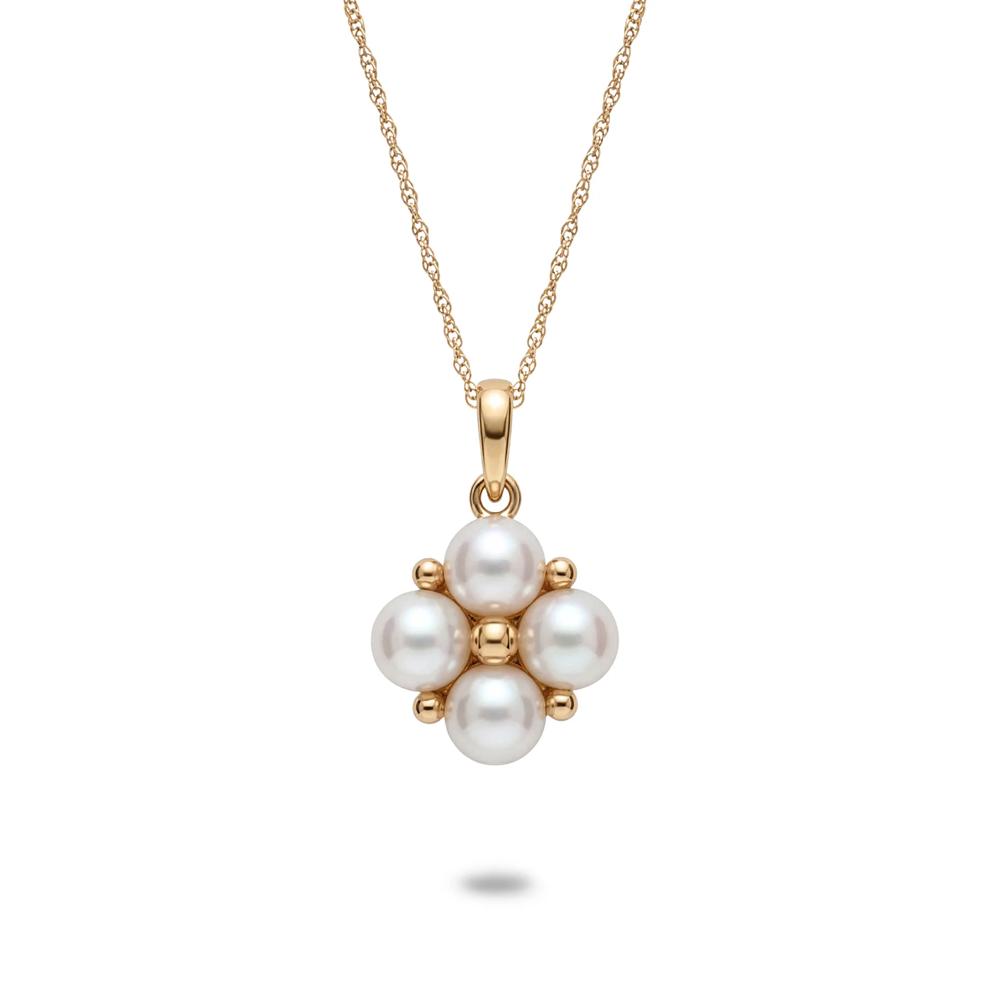 Freshwater Cultured Pearl Clover Pendant Necklace in 10K Yellow Gold – Image 1 of 4