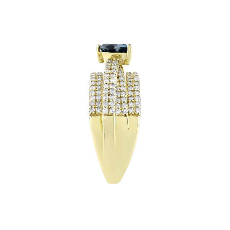 Pear-Shaped London Blue Topaz and Diamond Multi-Row Ring in 10K Yellow Gold &#40;3/4 ct. tw.&#41; – Image 3 of 3