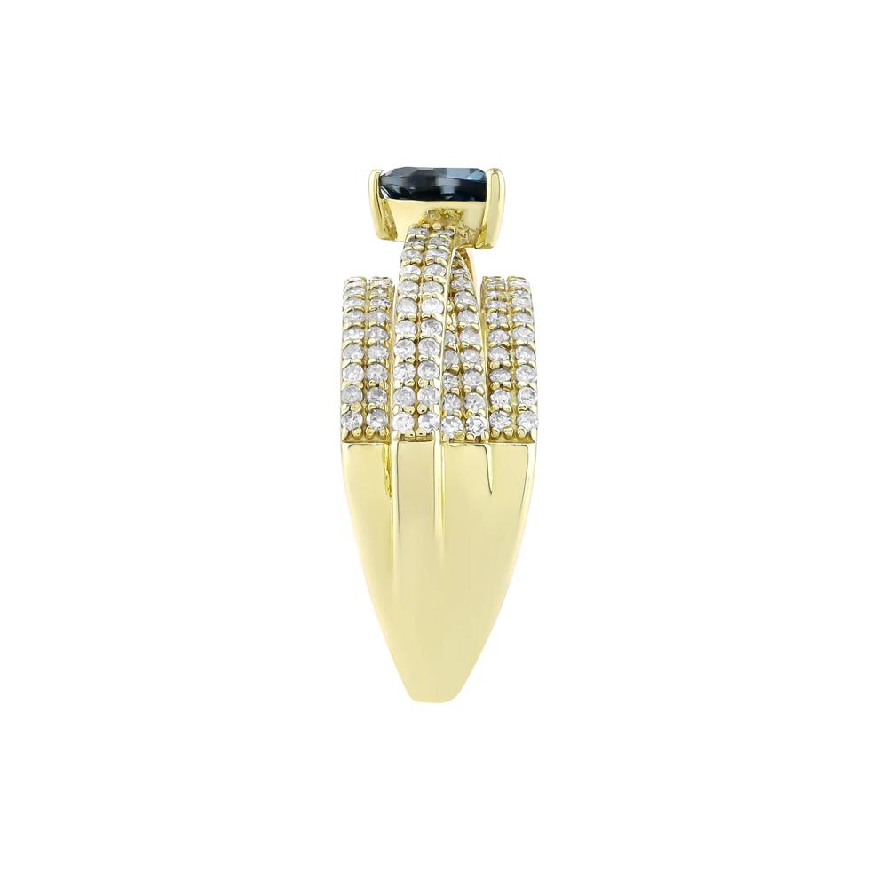 Pear-Shaped London Blue Topaz and Diamond Multi-Row Ring in 10K Yellow Gold (3/4 ct. tw.) – Image 3 of 3