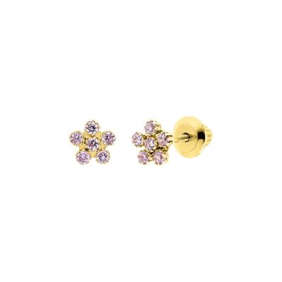 Children's Pink Cubic Zirconia Flower Stud Earrings in 14K Yellow Gold