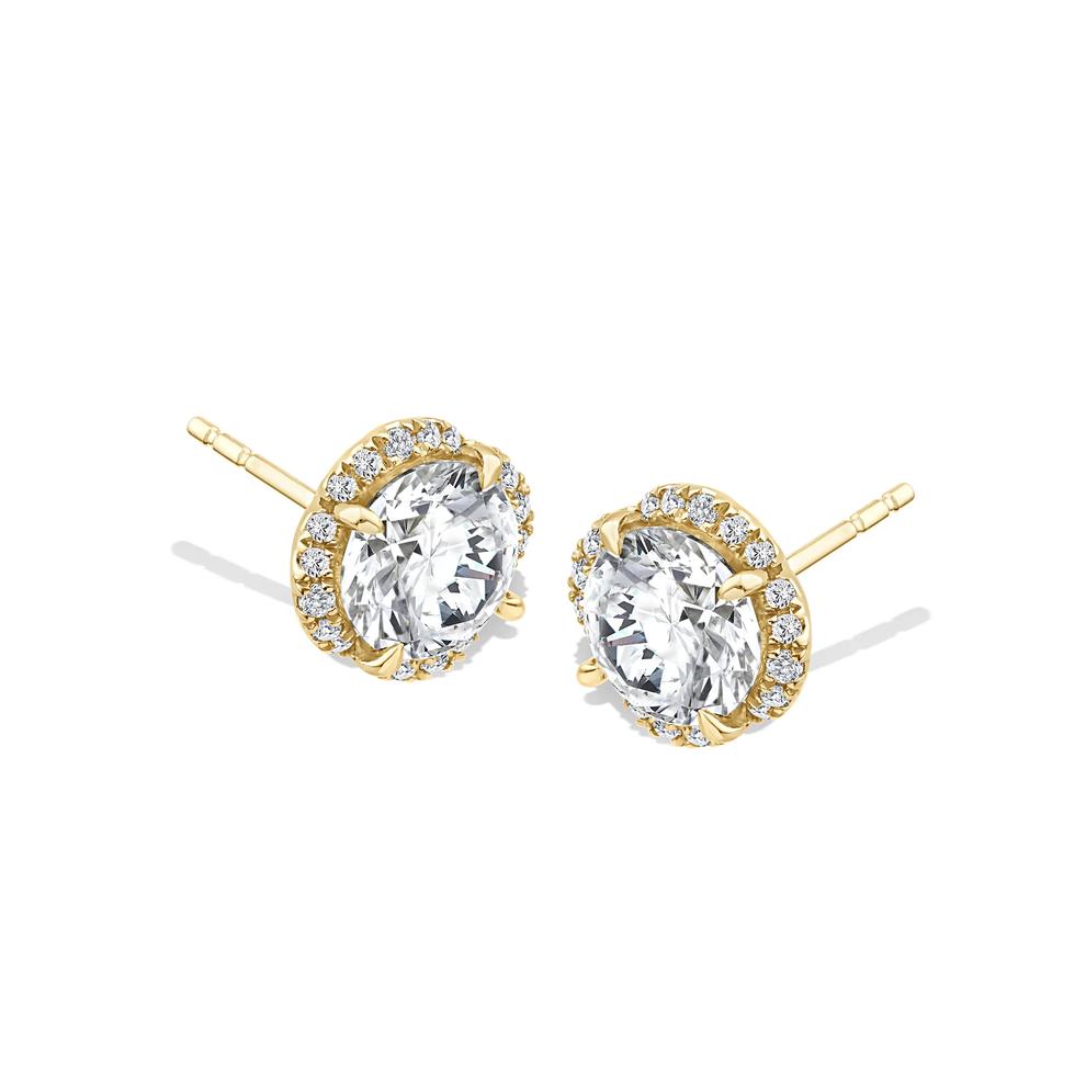 Lab Grown Diamond Fancy Halo Stud Earrings in 10K Yellow Gold (2 1/7 ct. tw.) – Image 1 of 3