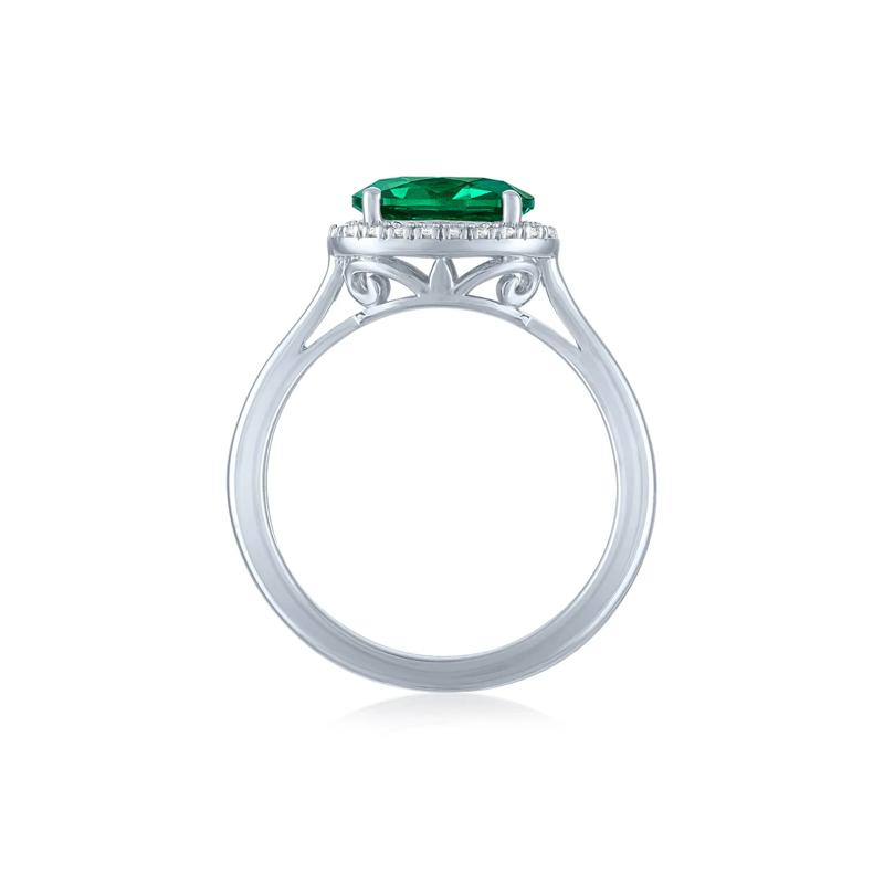 Lab-Created Emerald and Diamond Accent Halo Ring in Sterling Silver – Image 2 of 3