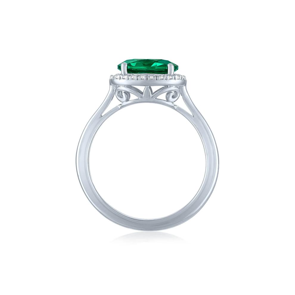 Lab-Created Emerald and Diamond Accent Halo Ring in Sterling Silver – Image 2 of 3