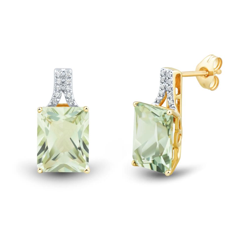Green Amethyst and Diamond Accent Stud Earrings in 10K Yellow Gold – Image 1 of 2