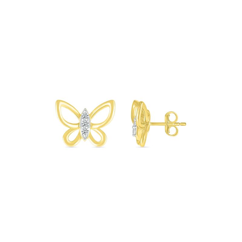 Diamond Accent Butterfly Stud Earrings in 10K Yellow Gold – Image 3 of 3