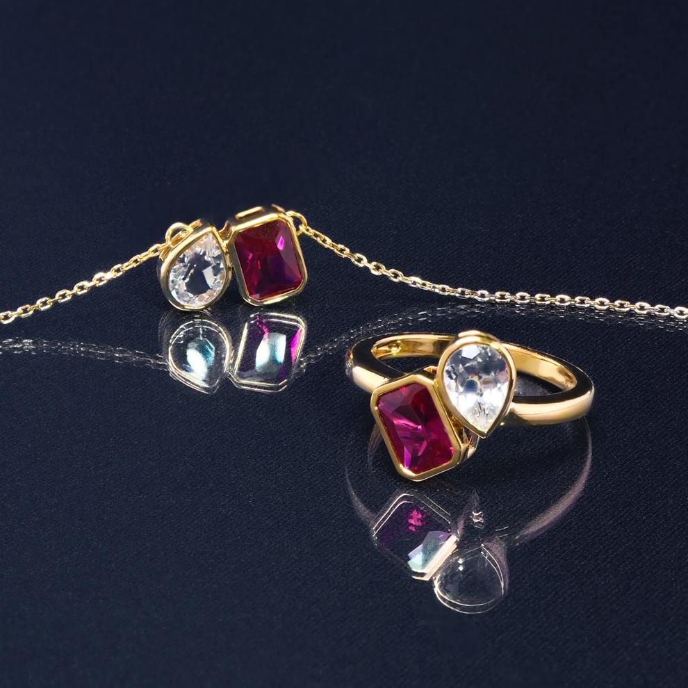 Lab-Created Ruby and Lab-Created White Sapphire Toi et Moi Two-Stone Necklace in Vermeil – Image 7 of 7
