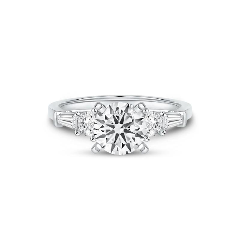 1/2 ct. tw. Round and Baguette-Cut Diamond Semi-Mount Engagement Ring in 14k White Gold &#40;Setting Only&#41; – Image 4 of 6