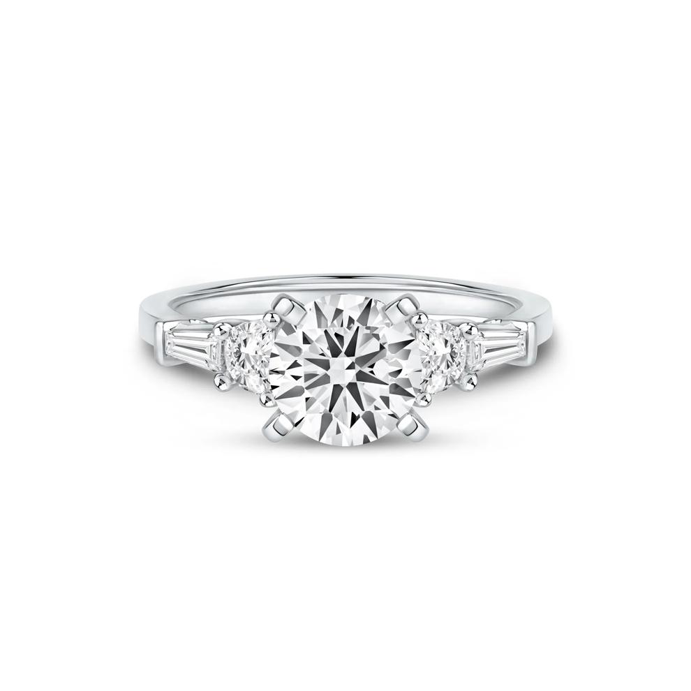 1/2 ct. tw. Round and Baguette-Cut Diamond Semi-Mount Engagement Ring in 14k White Gold (Setting Only) – Image 4 of 6