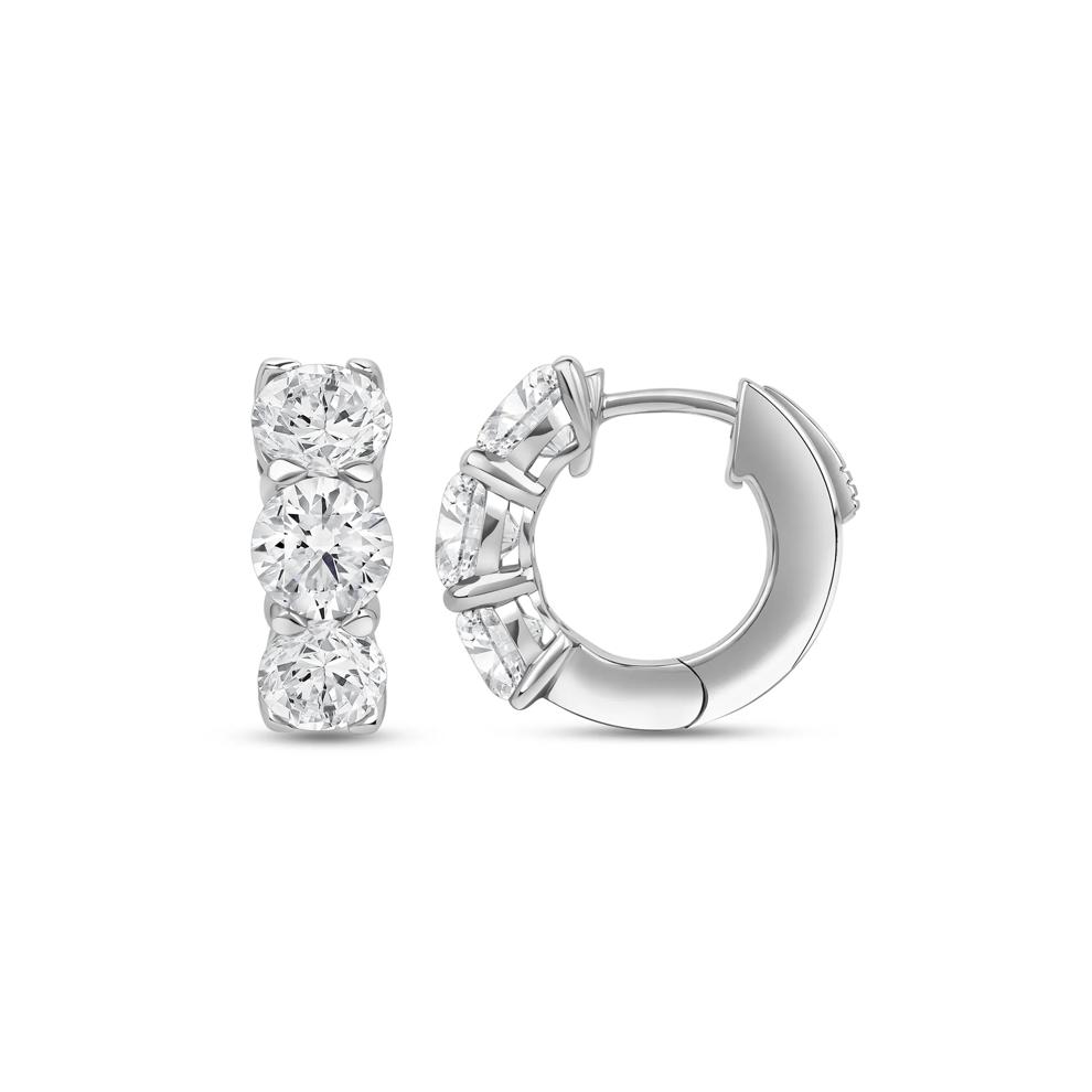 Lab Grown Diamond Huggie Hoop Earrings in 14K White Gold (4 ct. tw.) – Image 3 of 3