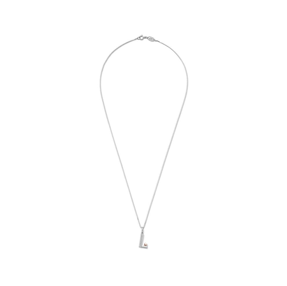 Diamond Accent Initial L Pendant in Sterling Silver and 14K Rose Gold – Image 2 of 5