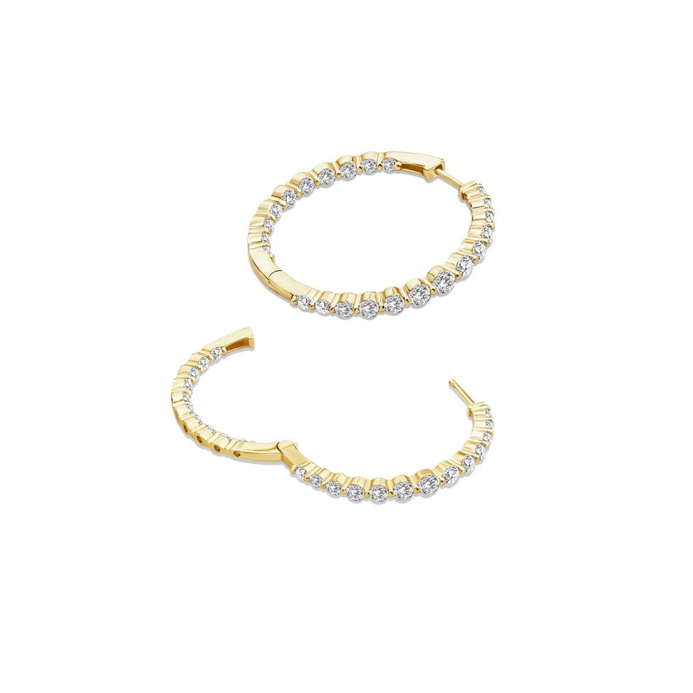 Lab Grown Diamond Shared-Prong Hoop Earrings in 10K Yellow Gold (3 ct. tw.) – Image 2 of 3