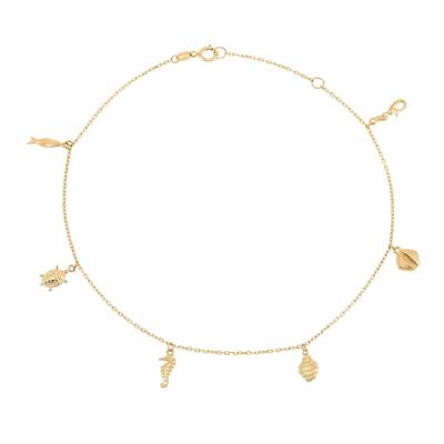 Seashore Charm Anklet in 14K Yellow Gold, 10"