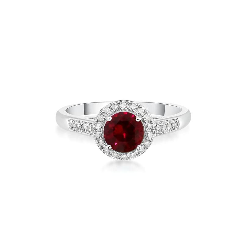 Lab Created Ruby &amp; 1/8 ct. tw. Diamond Ring in Sterling Silver – Image 1 of 3