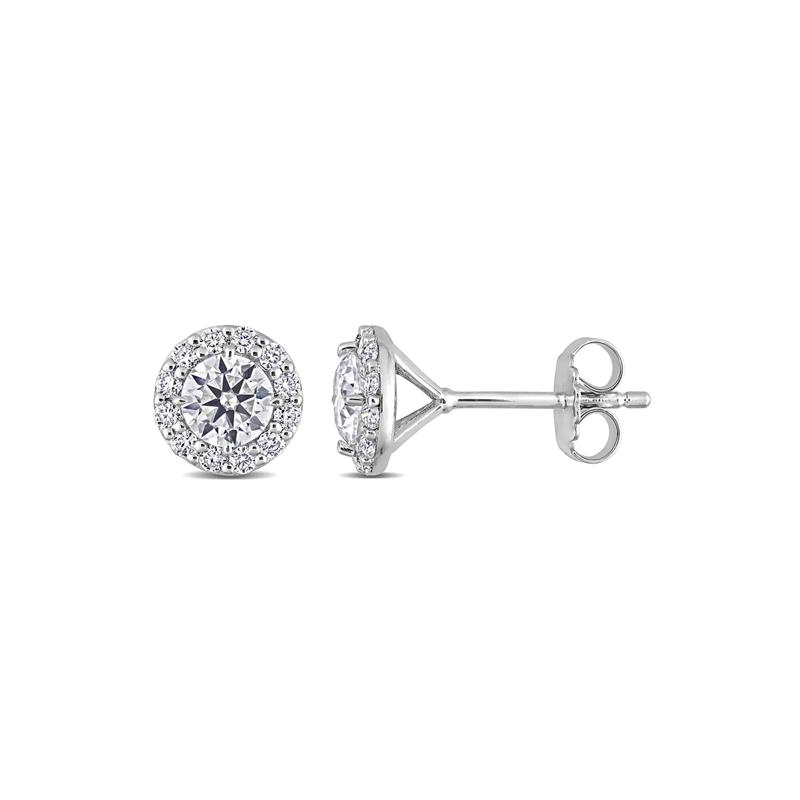 Moissanite Stud Earrings with Halos in Sterling Silver &#40;1 3/8 ct. dew&#41; – Image 1 of 2