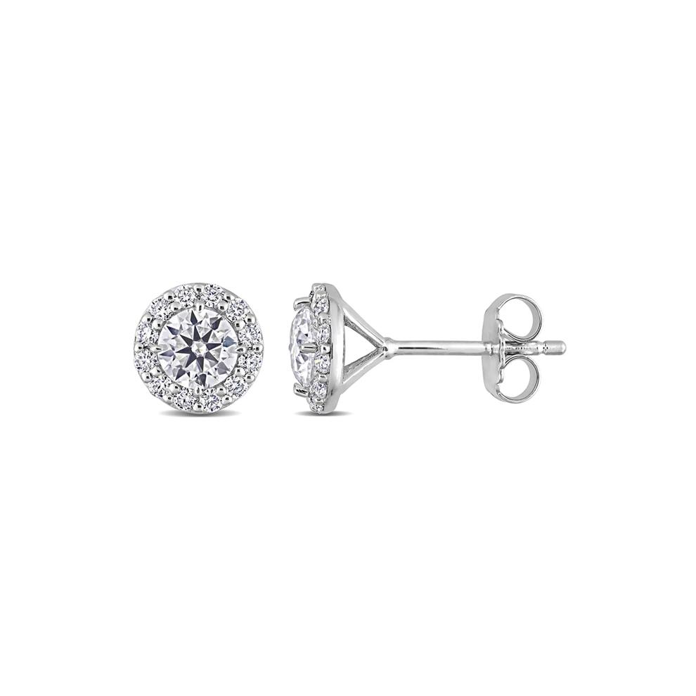 Moissanite Stud Earrings with Halos in Sterling Silver (1 3/8 ct. dew) – Image 1 of 2