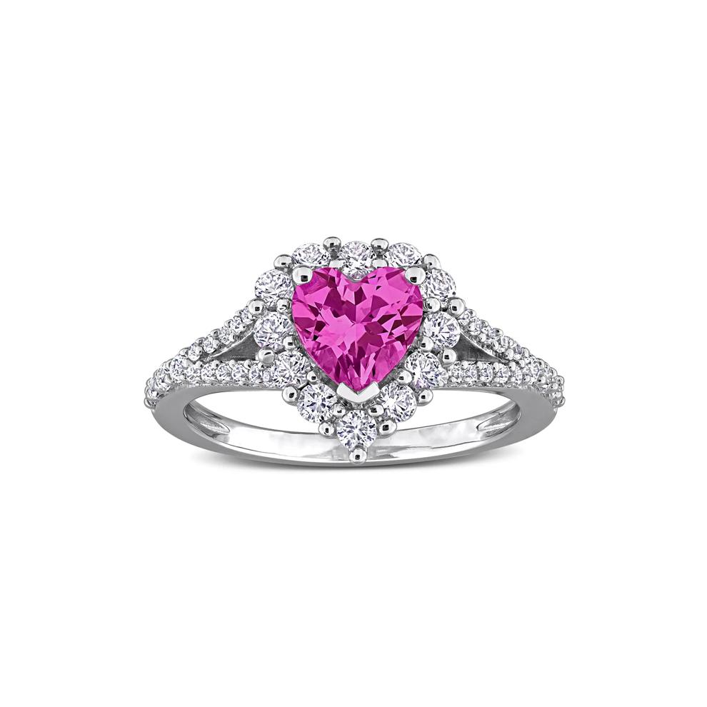 Lab-Created Pink Sapphire Heart Ring in Sterling Silver – Image 1 of 5