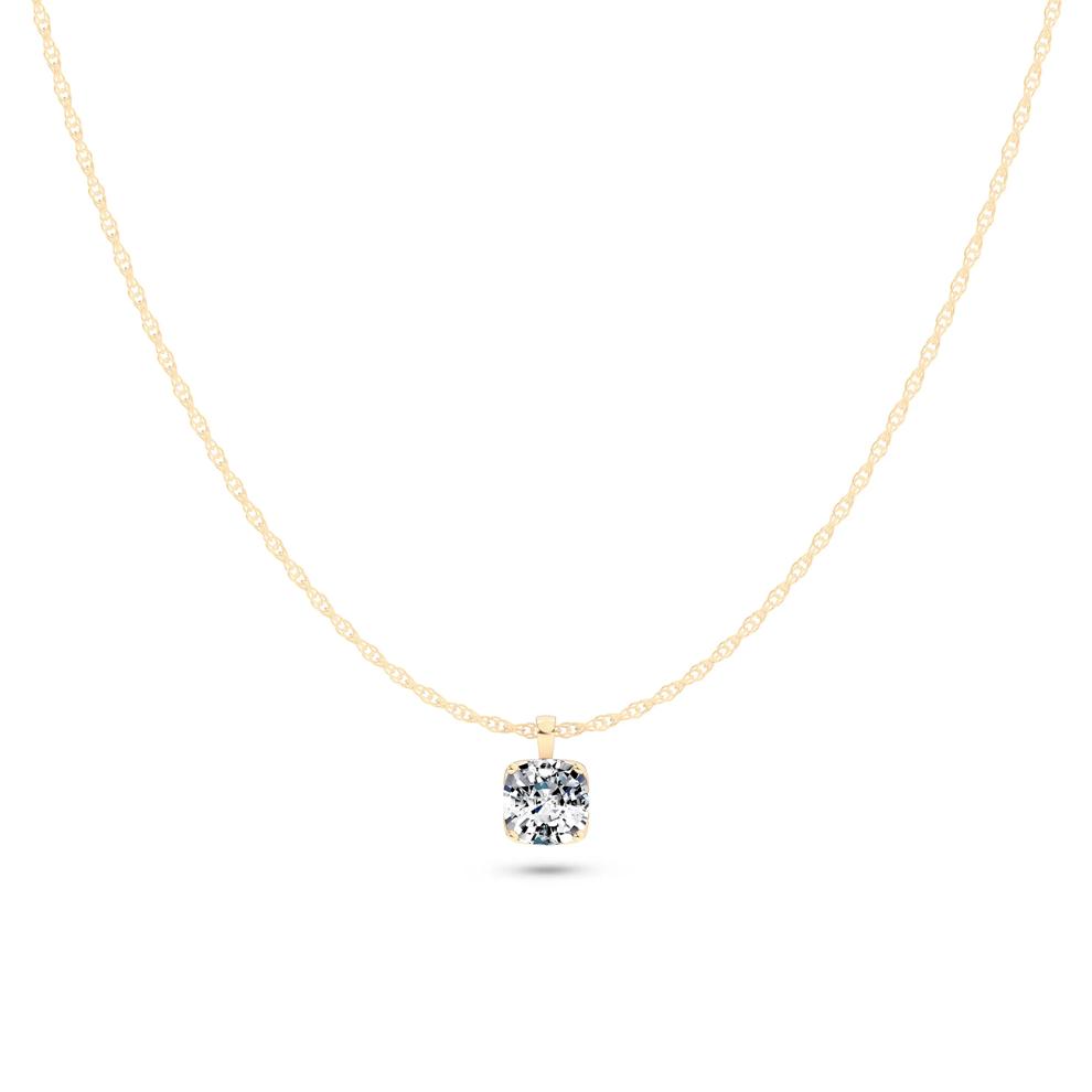 Lab Grown Diamond Cushion-Cut Solitaire Pendant Necklace in 10K Yellow Gold (2 ct. tw.) – Image 1 of 4
