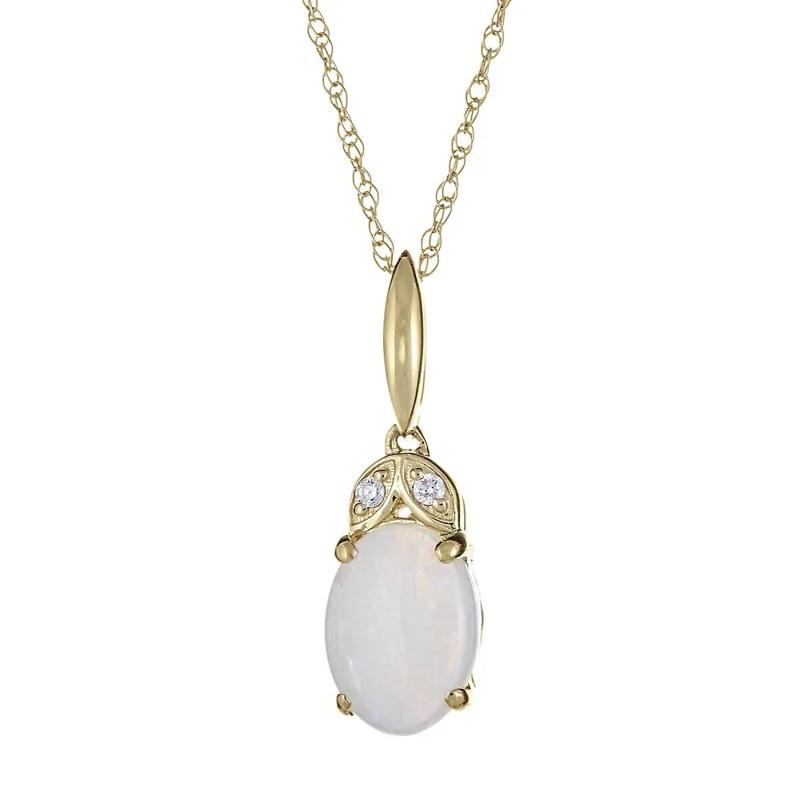 Opal &amp; Diamond Pendant in 10K Yellow Gold – Image 1 of 2