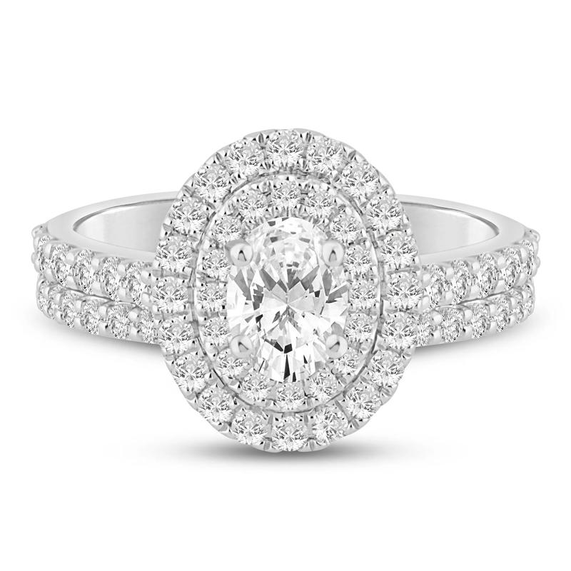 Lab Grown Diamond Double Halo Engagement Ring in 14K White Gold &#40;1 1/2 ct. tw.&#41; – Image 1 of 3