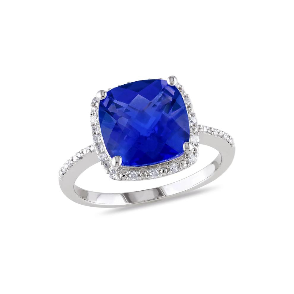 Lab Created Blue Sapphire &amp; 1/10 ct. tw. Diamond Ring in Sterling Silver – Image 3 of 4