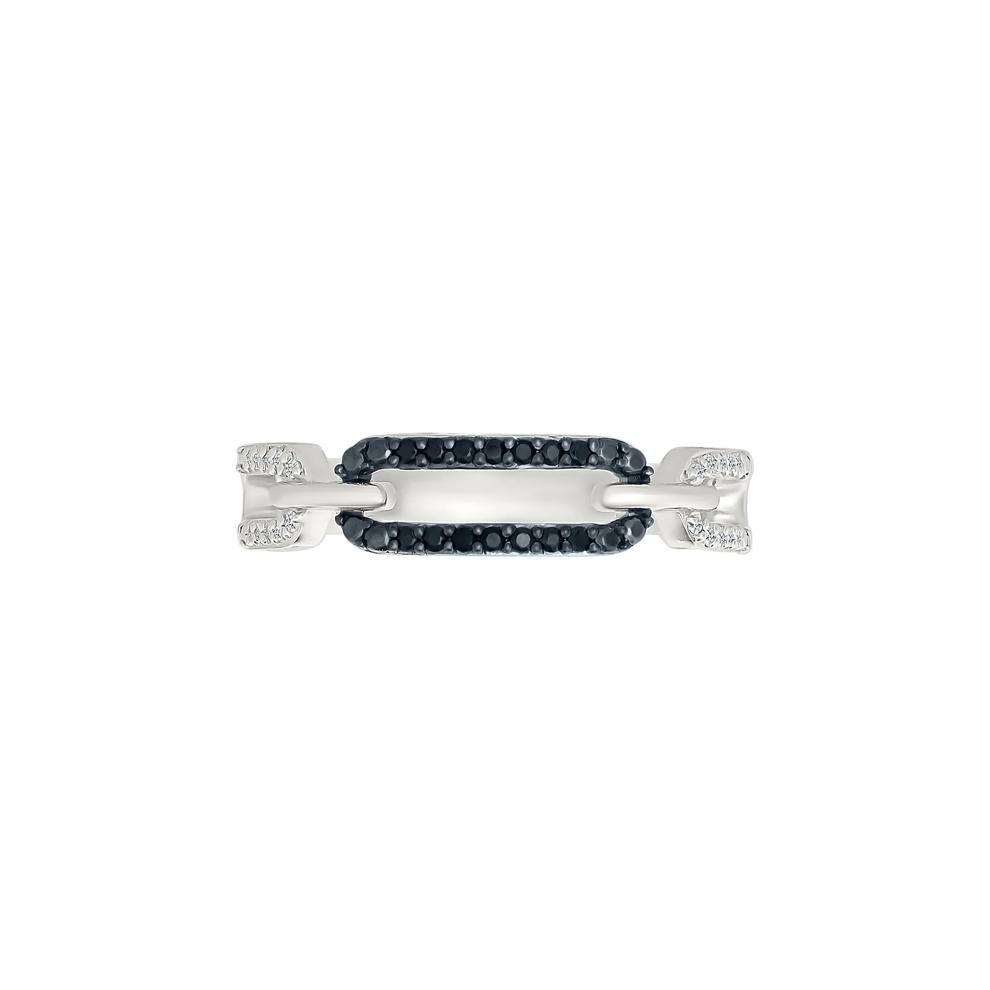 Black and White Diamond Chain Link Ring in Sterling Silver (1/8 ct. tw.) – Image 1 of 5