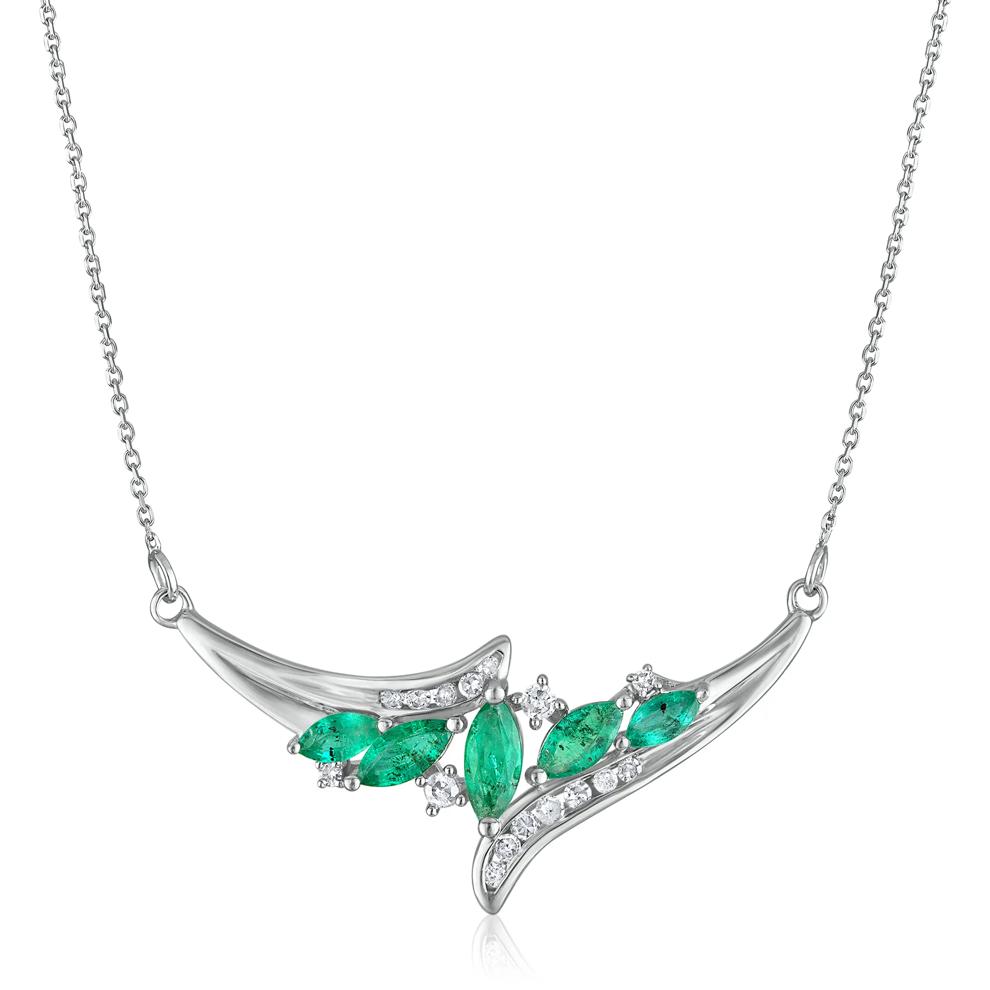 Diamond and Marquise Emerald Necklace in 14K White Gold (1/7 ct. tw) – Image 1 of 3