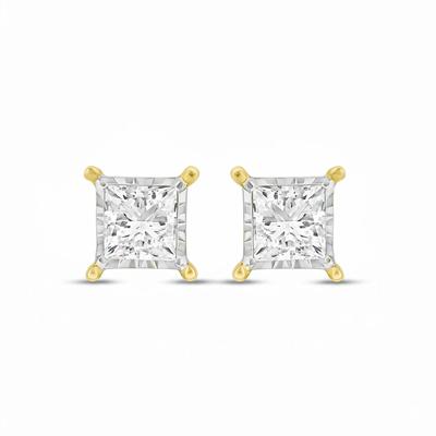 Lab Grown Princess-Cut Diamond Illusion Stud Earrings in 10K Yellow Gold (3/4 ct. tw.)