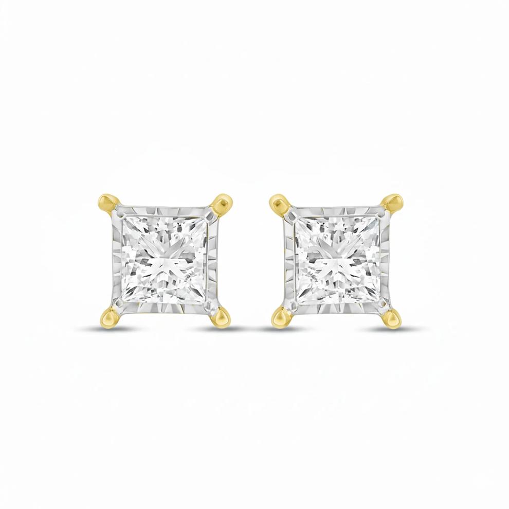 Lab Grown Princess-Cut Diamond Illusion Stud Earrings in 10K Yellow Gold (3/4 ct. tw.) – Image 1 of 4