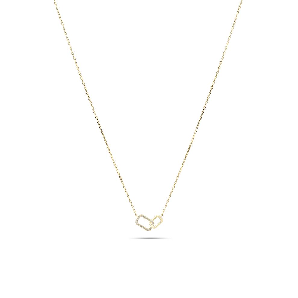 Diamond Interlocking Rectangle Pendant Necklace in 10K Yellow Gold (1/8 ct. tw.) – Image 1 of 4