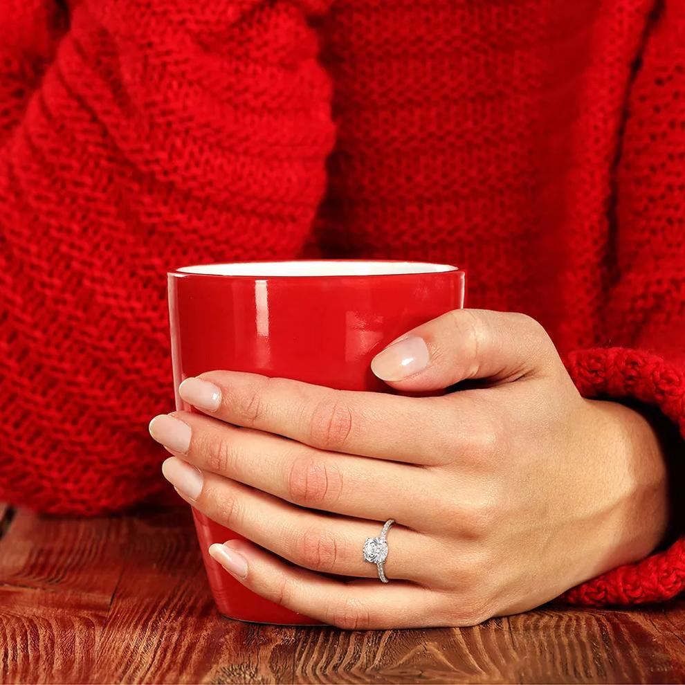 Round Lab Created White Sapphire Ring in 10K White Gold – Image 5 of 6