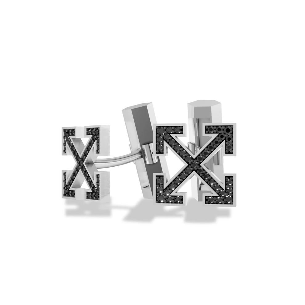Men's Black Lab Grown Diamond Arrow Design Cufflinks in Sterling Silver (1/2 ct. tw.) – Image 3 of 3