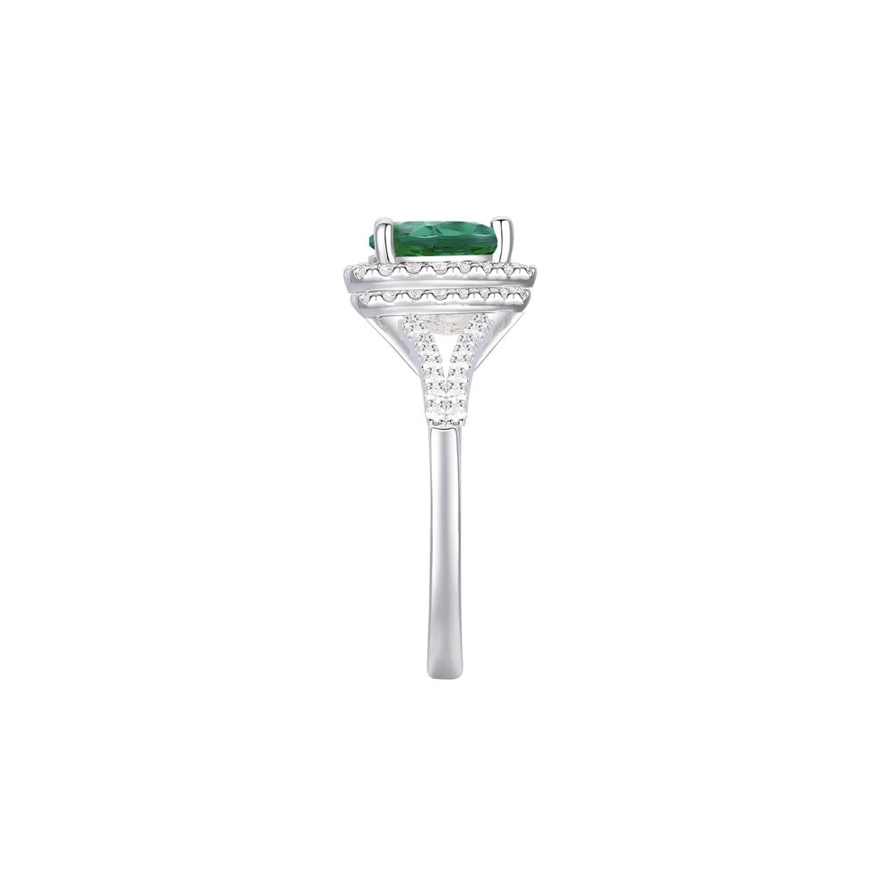 Lab-Created Emerald &amp; Lab-Created White Sapphire Halo Ring in Sterling Silver – Image 3 of 3