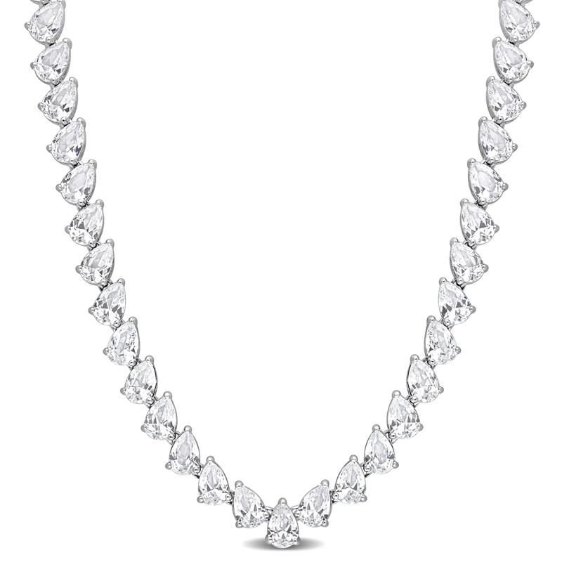 Lab Created Pear-Shaped White Sapphire Necklace in Sterling Silver – Image 1 of 6