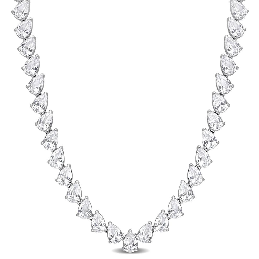 Lab Created Pear-Shaped White Sapphire Necklace in Sterling Silver – Image 1 of 6