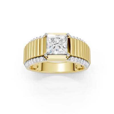 Men's Lab Grown Diamond Princess-Cut & Round Ribbed Band in 10K Yellow Gold (2 1/3 ct. tw.)