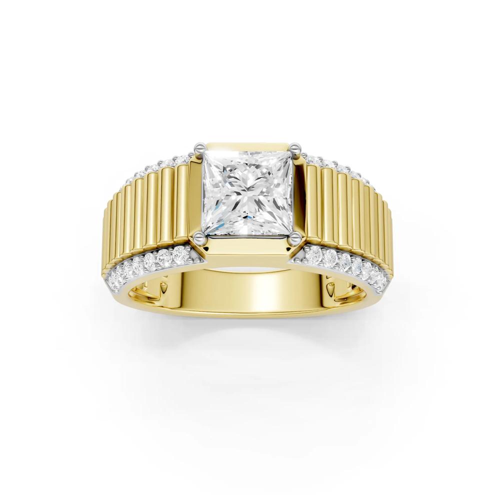 Men's Lab Grown Diamond Princess-Cut &amp; Round Ribbed Band in 10K Yellow Gold (2 1/3 ct. tw.) – Image 1 of 4